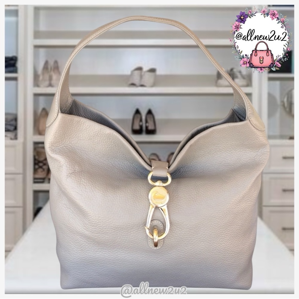 Dooney & Bourke Belvedere Pebble Leather Logo Lock Shoulder Bag Soft Gray